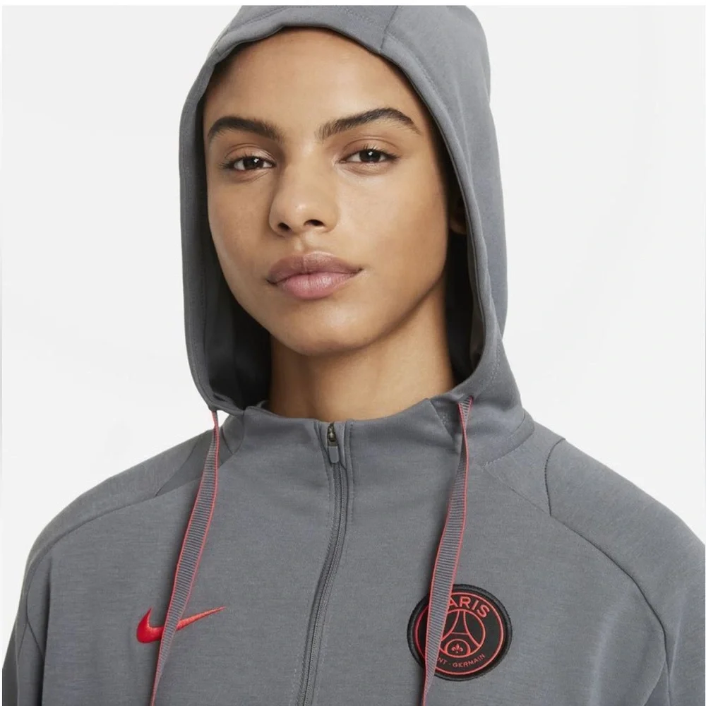 Nike Paris Saint Germain Hoodie Travel - Dark Grey/Black/Siren Red Women Medium